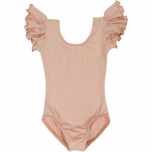 Nude/Beige Leotard with Flutter/Ruffle Short Slv